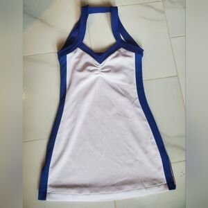 White and Blue Jersey Mesh Cheer / Dance Athletic Halter Dress